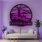 Cartel de metal LED personalizado de faro, regalo costero, decoración náutica para casa de playa 1
