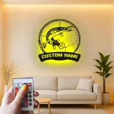 Cartel de Pesca Personalizado con LED | Arte Mural de Metal para Pescadores | Decoración para Casa de Campo y Cueva de Hombre