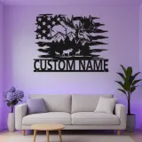 Personalized Moose Metal Sign with LED | Rustic Cabin & Lodge Wall Art | Custom American Flag Wildlife Decor for Hunters