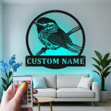 Custom Bird Silhouette Led Light Metal Wall Art Personalized Gift for Bird Lovers Living Room Nature Decor