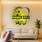 Custom Floral Tooth Led Light Metal Wall Art Personalized Dental Office Decor Unique Dentist Gift