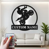 Insegna Wheelie Moto Personalizzata | Arte Murale in Metallo LED per Garage | Targa Nome Personalizzata per Biker | Regalo Stunt Rider