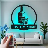 Décoration murale en métal personnalisée pour whisky et cigare avec rétroéclairage LED - Cadeau de bar personnalisé pour lui