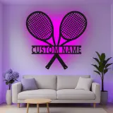 Cartel de metal LED de raquetas de tenis personalizado, regalo para amantes del tenis, decoración de sala de juegos 2
