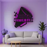 Custom Cheerleader Megaphone Led Light Metal Wall Art Cheer Gift for Teen Girls Bedroom Sports Decor
