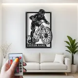 Personalized Mountain Biker LED Sign | Custom Metal Wall Art for Cyclist | Extreme Sports Decor Gift