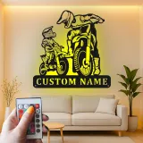 Custom Motocross Riders Led Light Metal Wall Art Personalized Gift for Dirt Bike Enthusiasts Garage or Man Cave Decor 1