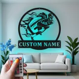 Cartel de metal personalizado de jugador de fútbol americano | Arte mural LED personalizado para habitación infantil | Regalo decorativo para deportistas en día de partido