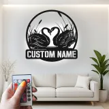 Personalized Swan LED Sign | Romantic Metal Wall Art with Custom Name | Elegant Bedroom Decor | Unique Wedding Gift for Couple