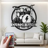 Personalisierte LED-Metall-Wandkunst mit Drumset – Musiker-Geschenk für Musikstudio oder Bandraum