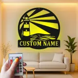 Personalized Lighthouse Metal Wall Art | Custom Name Sign with LED Light | Modern Coastal Decor for Beach House