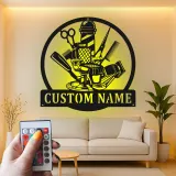 Custom Barber Shop Led Light Metal Wall Art Personalized Gift for Barbers Salon Decor with Name