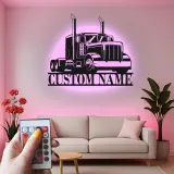 Personalisierte LED-Signatur für Lkw | Individuelle Metall-Wandkunst für große Lkw | Trucker Namensschild für Garage oder Man Cave | Geschenk für Ihn