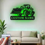 Décoration murale en métal personnalisée avec bulldozer rétroéclairé - Cadeau personnalisé pour passionné de construction - Décor de garage ou de bureau