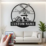 Décoration murale en métal personnalisée avec moulin à vent, lumière LED, cadeau de crémaillère, décoration de ferme rustique