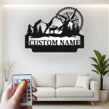 Letrero LED de bicicleta de montaña y alce | Decoración mural de metal personalizada para cabaña rústica | Regalo personalizado para amantes de la aventura al aire libre y el ciclismo
