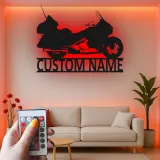 Personalized Motorcycle Metal Wall Art | Custom Biker Name Sign with LED | Touring Bike Garage Decor for Rider