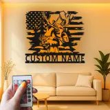 Personalisiertes Elch-Metallschild | LED-Schild mit amerikanischer Flagge | Rustikale Hütten-Dekoration für Jäger & Wildtierliebhaber