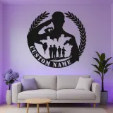 Panneau LED Soldat Saluant | Hommage Militaire Personnalisé | Décoration de Nom de Vétéran sur Mesure | Art Murale Patriotique