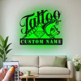 Cartel LED de máquina de tatuaje personalizado | Decoración mural de metal personalizada para estudio | Regalo para artista del tatuaje