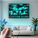 Décoration murale en métal personnalisée avec éclairage LED de forêt de cerfs - Cadeau pour les amoureux de la nature, décoration de chalet ou de pavillon