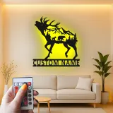 Décoration murale en métal personnalisée avec élans et ours en forêt avec rétroéclairage LED - Cadeau faunique pour les amoureux de la nature