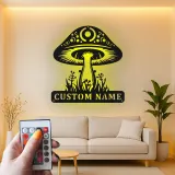 Insegna LED Personalizzata con Fungo | Targa in Metallo Personalizzata | Arte Murale Mistica Boho per Camera da Letto, Studio e Amanti della Natura