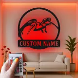 Panneau en métal personnalisé de pélican avec LED | Art mural côtier lumineux | Plaque nominative personnalisée pour maison de plage | Décoration d'oiseau nautique