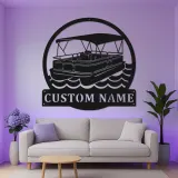 Cartel Personalizado de Barco Pontón | Arte Mural de Metal LED | Decoración Náutica Personalizada para Casa de Lago | Regalo para Propietario de Barco