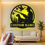 Custom Hunter and Dog Led Light Metal Wall Art Personalized Gift for Outdoor Enthusiasts Man Cave or Cabin Decor