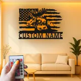 Custom Moose and American Flag Led Light Metal Wall Art Unique Gift for Nature Lovers Cabin Wall Decor