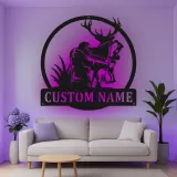 Insegna in metallo personalizzata con luce LED per cacciatori di arco e cervi, regalo personalizzato per cacciatori, decorazione per man cave o cabin