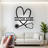 Personalisierte Stethoskop-Schild | LED Metall-Wandkunst für Arztpraxen | Individuelles Geschenk für Krankenschwestern | Klinik Wanddeko