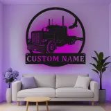 Décoration murale en métal LED personnalisée pour camion semi - Cadeau pour camionneur pour lui, décoration de garage ou de man cave