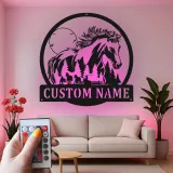 Insegna LED personalizzata con cavallo | Arte in metallo personalizzata | Decorazione rustica per amanti dell'equitazione