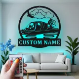 Insegna in metallo personalizzata con luce LED per airboat - Regalo di nautica per lui, decorazione per man cave o garage