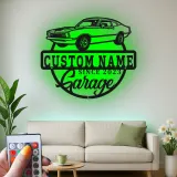Décoration murale en métal personnalisée avec rétroéclairage LED de voiture classique - Cadeau de garage pour lui