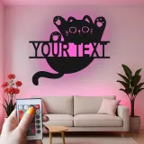 Insegna in metallo personalizzata con silhouette di gatto e luce LED regalo per amanti dei gatti decorazione per camera da letto o soggiorno 3