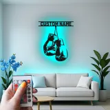 Personalisierte LED-beleuchtete Metall-Wandkunst mit Boxhandschuhen – Geschenk für Boxer, Fitnessstudio oder Männerhöhle 1