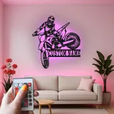 Custom Motocross Rider Led Light Metal Wall Art Personalized Gift for Dirt Bike Enthusiasts Garage or Man Cave Decor 3