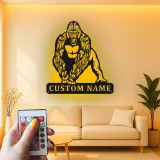 Arte murale in metallo con gorilla e LED | Insegna personalizzata con nome per man cave, home gym | Decorazione personalizzata con fauna selvatica
