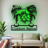 Art Murale Métal LED Chien Papillon | Panneau de Nom Personnalisé pour Animal de Compagnie | Cadeau Personnalisé pour Maman Chien | Décoration Moderne pour Salon