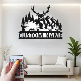 Custom Deer Hunter Led Light Metal Wall Art Personalized Gift for Hunters Rustic Cabin Decor 1