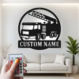 Custom Fire Truck Metal Sign | Personalized LED Name Plaque | Firefighter Gift for Kids Room & Fire Station Decor | Hand-Crafted Wall Art