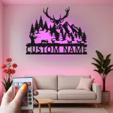 Custom Deer Hunter Led Light Metal Wall Art Personalized Gift for Hunters Rustic Cabin Decor 1