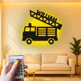 Personalized Fire Truck Name Sign | LED Metal Wall Art for Boys Room | Custom Kids Decor | Nursery Night Light
