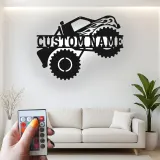 Personalized Monster Truck LED Metal Sign | Custom Name Wall Art | Garage Decor, Man Cave & Gift for Truck Lovers