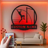 Custom Pole Vault Metal Art | Personalized LED Name Sign for Athletes | Track & Field Wall Decor | Senior Night Gift for Vaulters