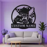 Custom Sprint Car Metal Sign | Personalized LED Race Car Wall Art | Gift for Racer Garage or Man Cave Decor