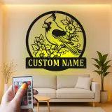 Custom Cardinal Bird Led Light Metal Wall Art Personalized Nature Lover Gift Living Room or Garden Decor 2